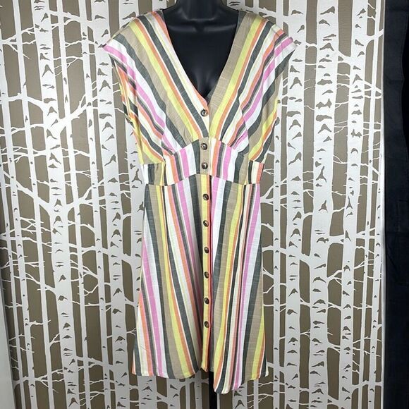 LOFT Striped Button Front Midi Dress 12 - Picture 1 of 9